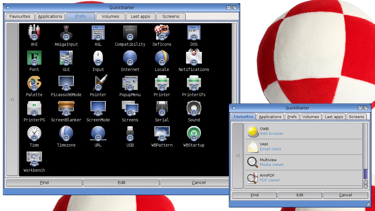 A intuitive program start menu called Quickstarter for AmigaOS 4